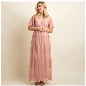 Pinkblush maternity pink lace mesh overlay maxi